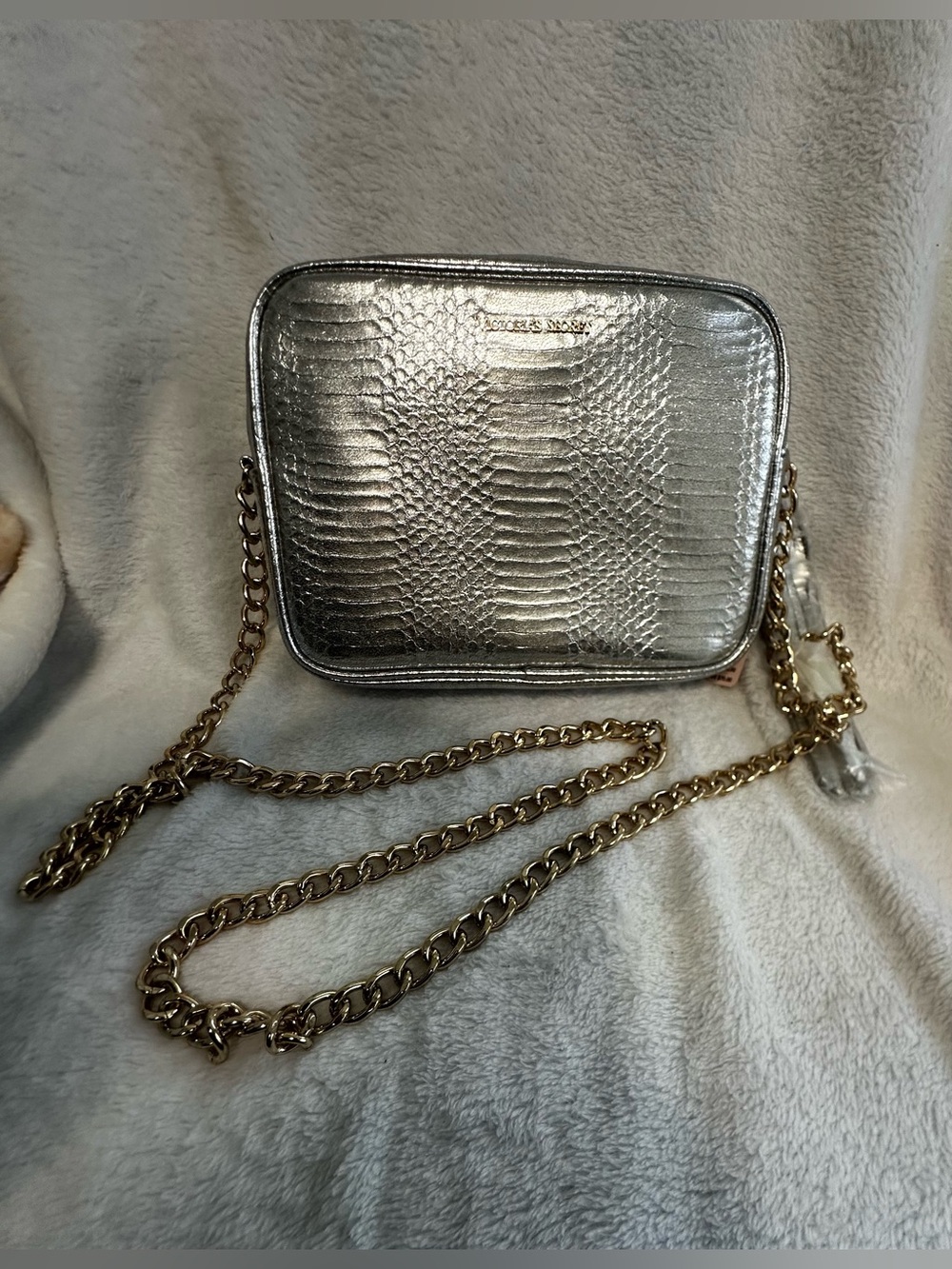 Victoria's Secret Silver Faux Snake Skin Crossbody Bag, Purse w/gold hardware